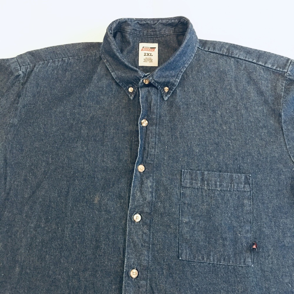 Dickies Denim Work Shirt Mens Size 2XL Blue Cotton Long Sleeve Rancher Cowboy